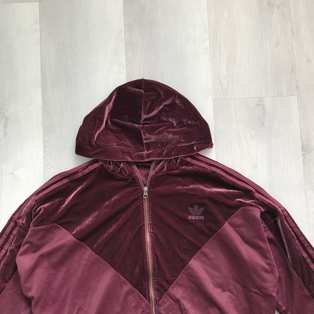 ADIDAS VELOUR TRACK JACKET ZIP UP OVERSIZED HOODIE WOMENS MEDIUM - Picture 4 of 12